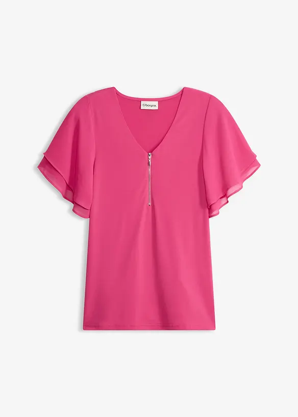 Shirt mit Chiffonärmeln in pink von vorne - bonprix