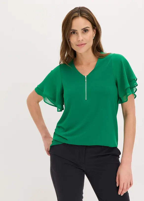 Shirt mit Chiffonärmeln in grün von vorne (im Anschnitt) - bonprix Shirt mit Chiffonärmeln in grün von vorne (im Anschnitt) - bonprix