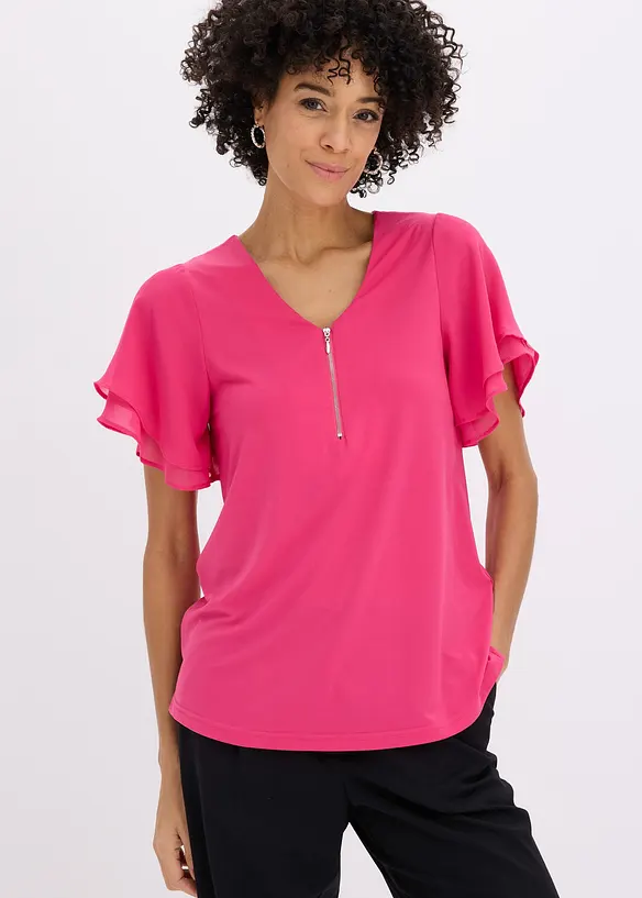 Shirt mit Chiffonärmeln in pink von vorne (im Anschnitt) - bonprix