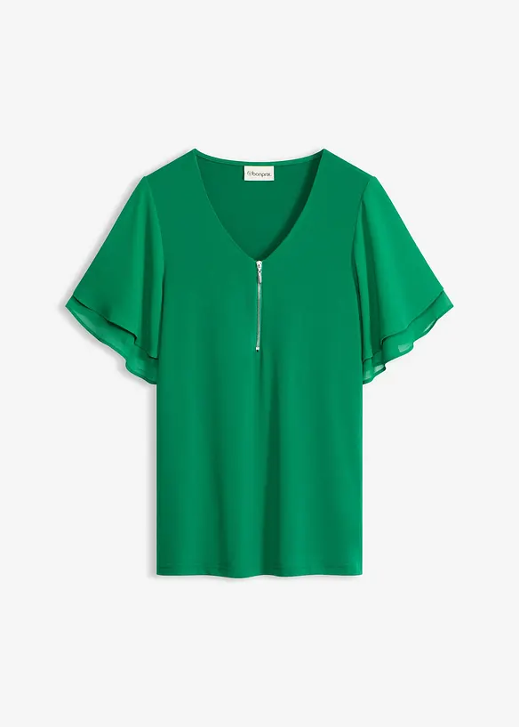 Shirt mit Chiffonärmeln in grün von vorne - bonprix Shirt mit Chiffonärmeln in grün von vorne - bonprix