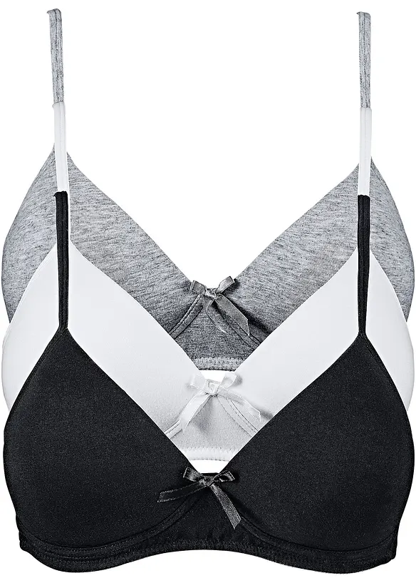 Schalen-BH ohne Bügel mit Bio-Baumwolle (3er Pack) in schwarz von vorne - bonprix