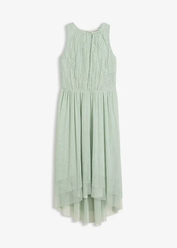 Vokuhila-Kleid aus zartem Tüll und Spitze in grün von vorne - bonprix