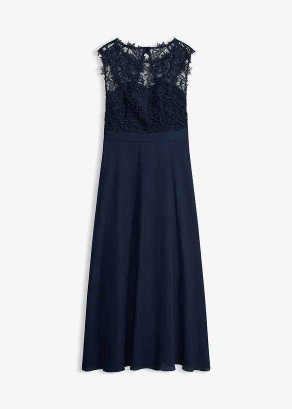 Maxikleid mit Spitze in blau von vorne - bonprix