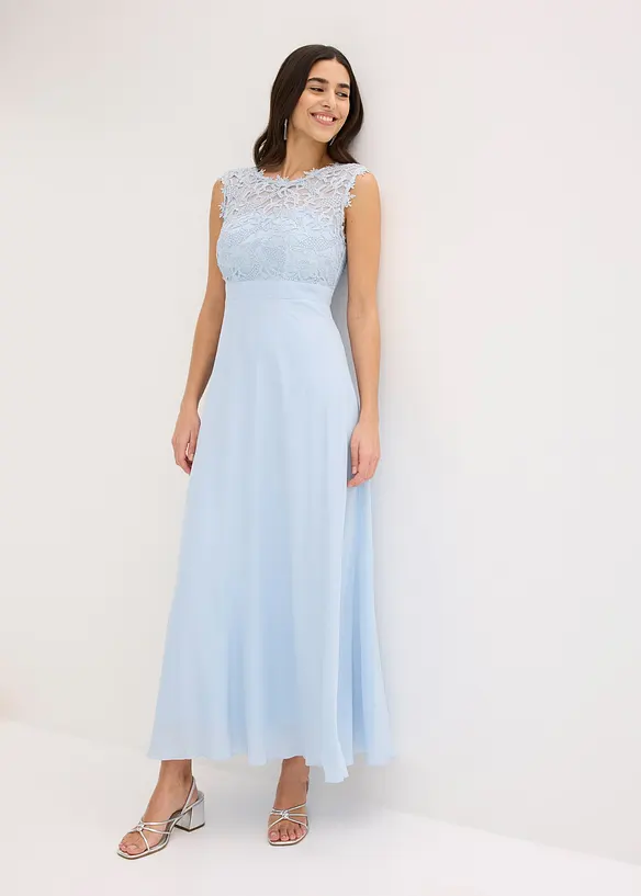 Maxikleid mit Spitze in blau von vorne (Totalaufnahme) - bonprix