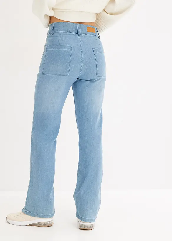 Straight-Jeans High Waist, Stretch in blau von hinten - bonprix