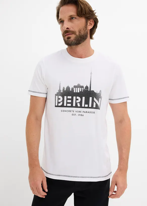 T-Shirt aus reiner Bio-Baumwolle in weiß von vorne (im Anschnitt) - bonprix