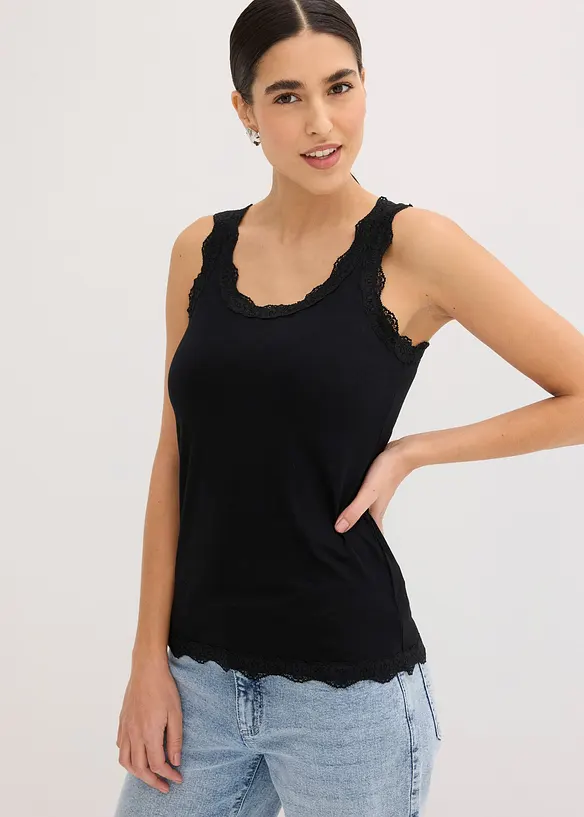 Top aus softem Viskose-Mix (2er-Pack) in schwarz von vorne (im Anschnitt) - bonprix
