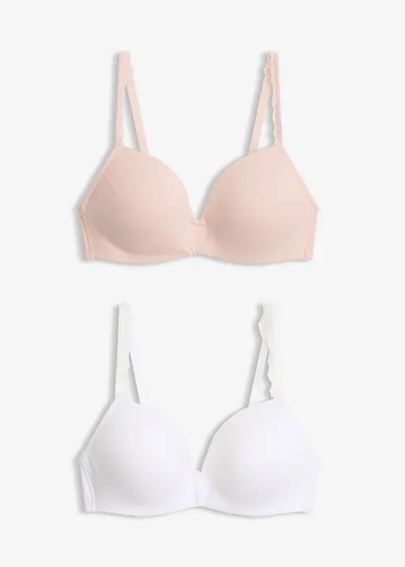 Schalen-BH ohne Bügel  mit Bio-Baumwolle (2er Pack) in beige von vorne - bonprix