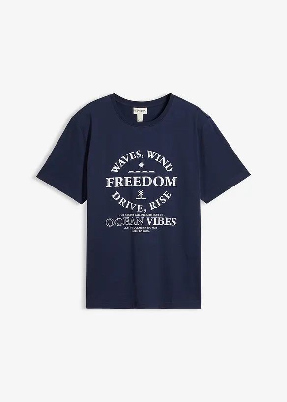 T-Shirt aus reiner Bio-Baumwolle in blau von vorne - bonprix
