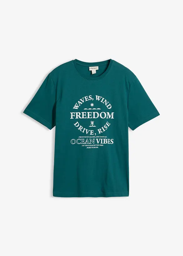 T-Shirt aus reiner Bio-Baumwolle in petrol von vorne - bonprix