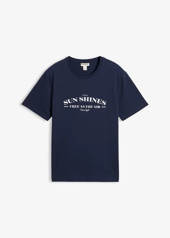 T-Shirt aus reiner Bio-Baumwolle in blau von vorne - bonprix