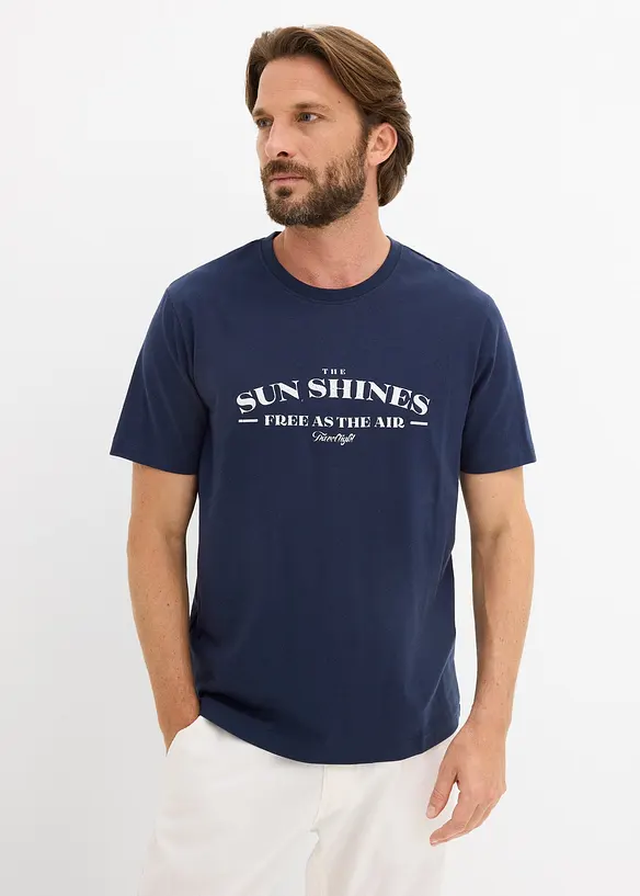 T-Shirt aus reiner Bio-Baumwolle in blau von vorne (im Anschnitt) - bonprix