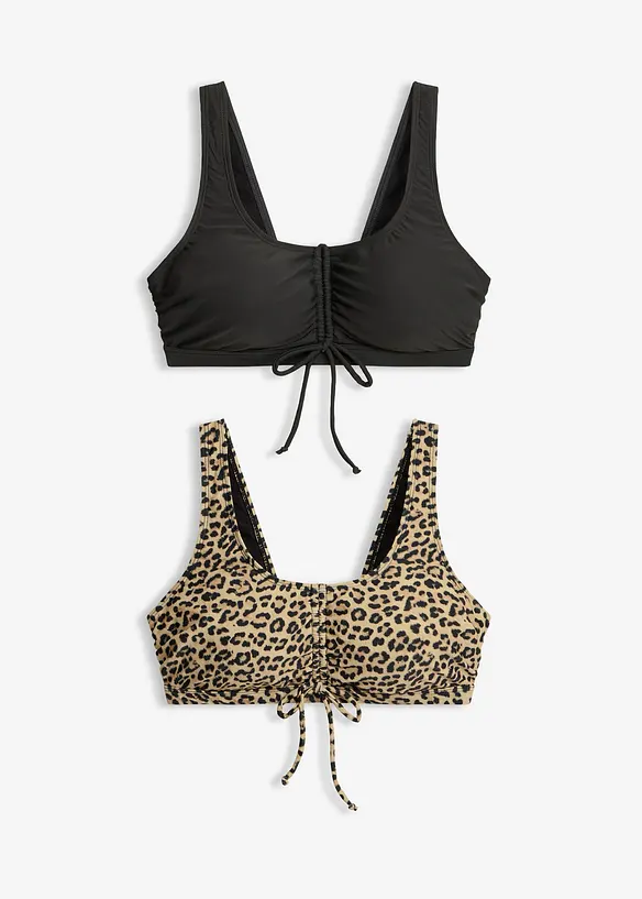 Bustier-Bikinioberteil mit Bindebändern (2er Pack) in schwarz von vorne - bonprix