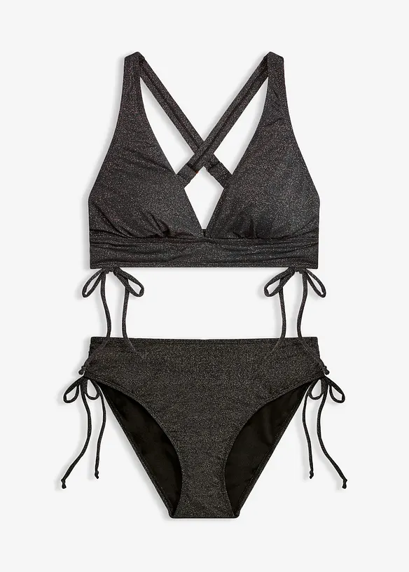Bikini aus glitzerndem Material (2-tlg.Set) in schwarz von vorne - bonprix