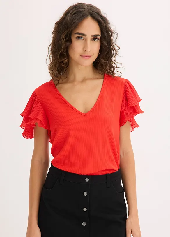Shirt mit Volants in rot von vorne (im Anschnitt) - bonprix Shirt mit Volants in rot von vorne (im Anschnitt) - bonprix