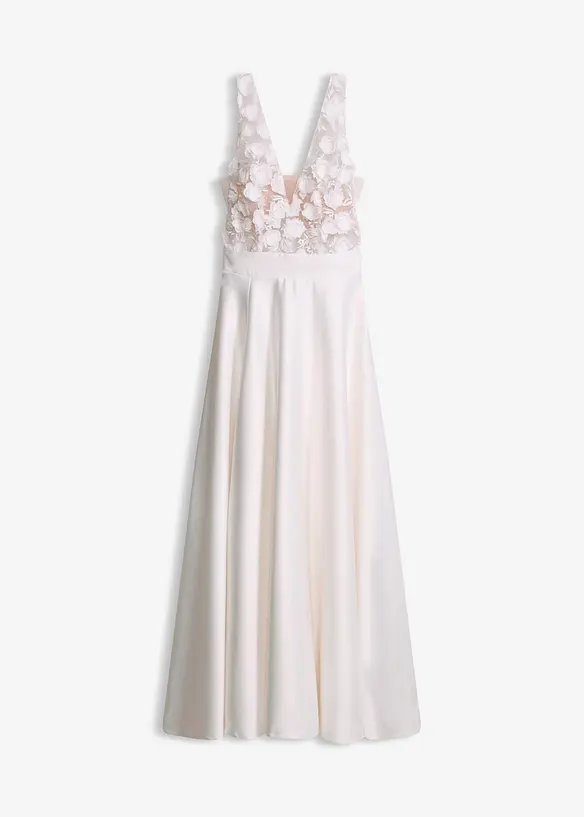 Brautkleid aus glänzendem Satin mit Blumen-Applikation in weiß von vorne - bonprix Brautkleid aus glänzendem Satin mit Blumen-Applikation in weiß von vorne - bonprix