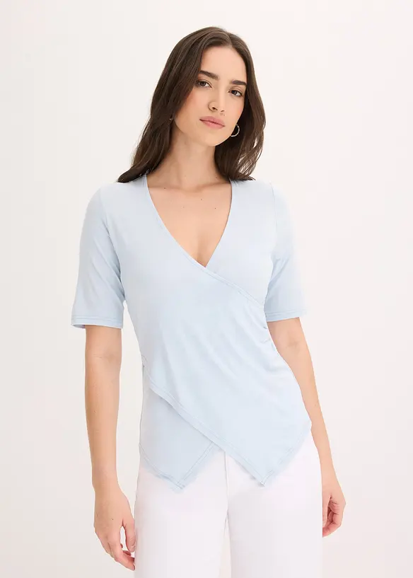 Shirt aus softem Viskose-Mix in blau von vorne (im Anschnitt) - bonprix