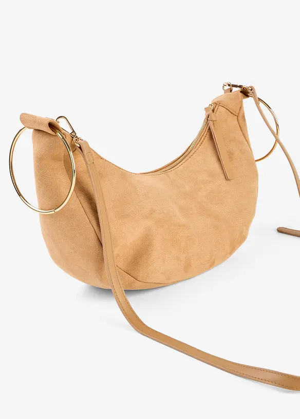 Umhängetasche mit Metallringgriffen in beige von hinten - bonprix