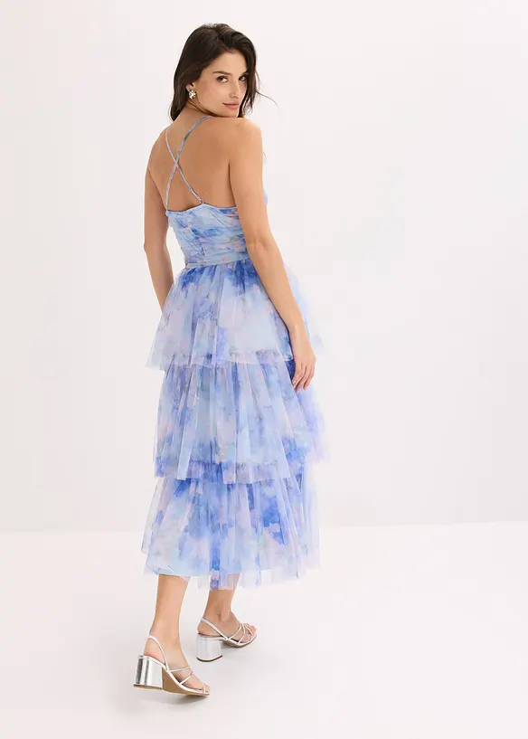 Midikleid aus feinem Tüll mit Volants in blau von hinten (Totalaufnahme) - bonprix Midikleid aus feinem Tüll mit Volants in blau von hinten (Totalaufnahme) - bonprix