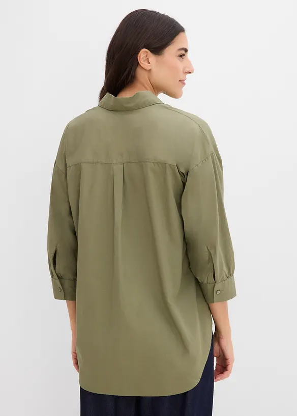 3/4-Arm-Oversize-Hemd aus Baumwolle in grün von hinten (im Anschnitt) - bonprix 3/4-Arm-Oversize-Hemd aus Baumwolle in grün von hinten (im Anschnitt) - bonprix