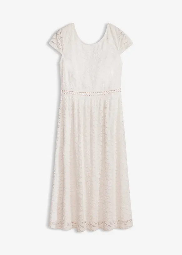 Spitzenkleid mit Häkel-Einsatz in der Taille in weiß von vorne - bonprix Spitzenkleid mit Häkel-Einsatz in der Taille in weiß von vorne - bonprix