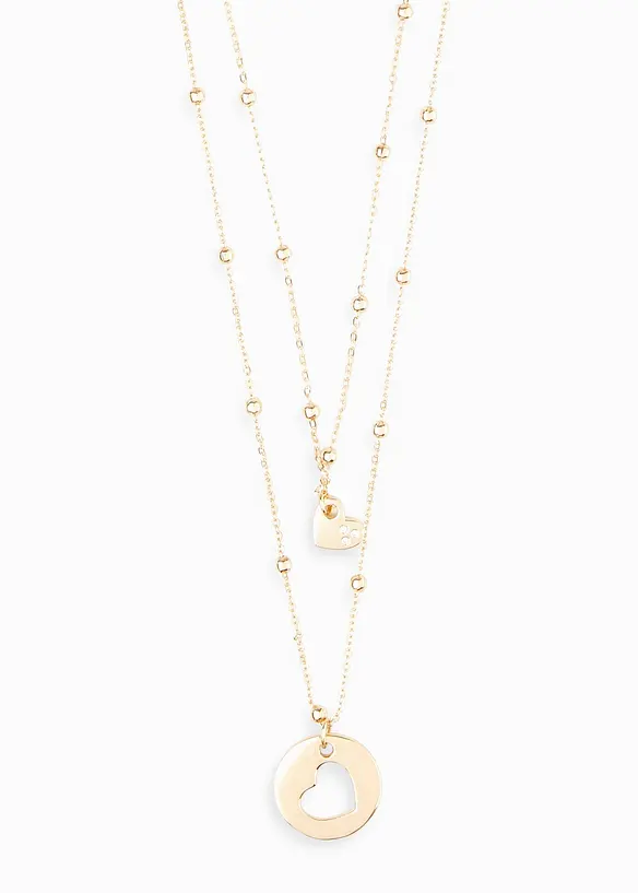 Kettenset (2-tlg. Set) mit Herzanhängern in gold von vorne - bonprix