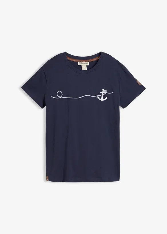 Besticktes T-Shirt in blau von vorne - bonprix