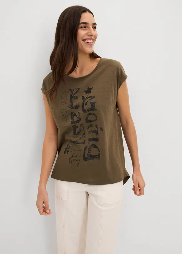 Longshirt aus reiner Bio-Baumwolle in grün von vorne (im Anschnitt) - bonprix Longshirt aus reiner Bio-Baumwolle in grün von vorne (im Anschnitt) - bonprix