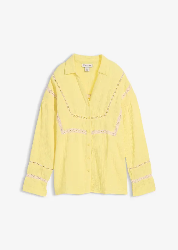 Musselin-Bluse mit Spitzeneinsätzen in gelb von vorne - bonprix