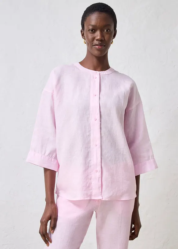 Oversize-Bluse aus reinem Leinen in rosa von vorne (im Anschnitt) - bonprix Oversize-Bluse aus reinem Leinen in rosa von vorne (im Anschnitt) - bonprix