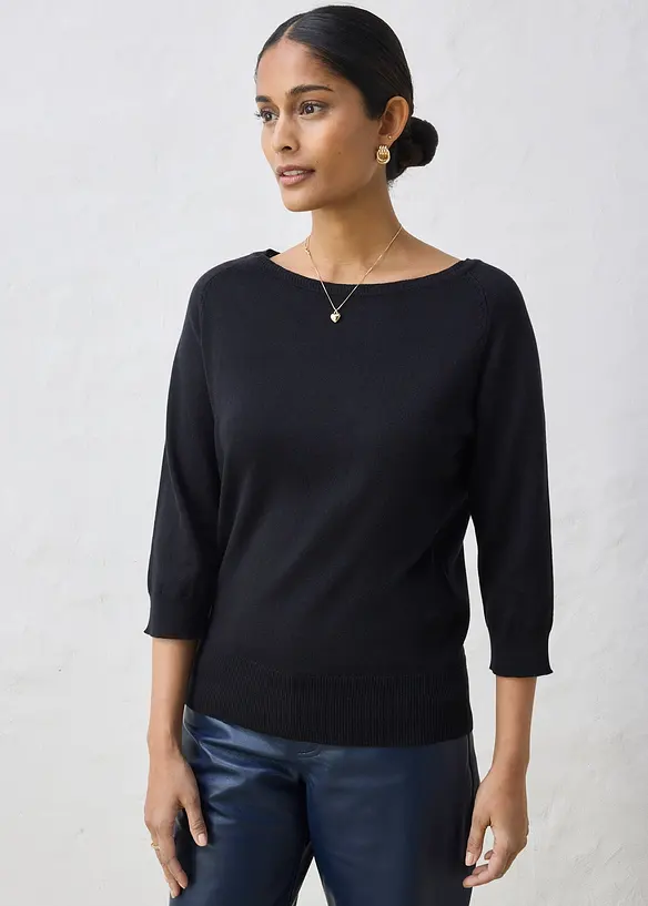 Pullover mit Seidenanteil in schwarz von vorne (im Anschnitt) - bonprix