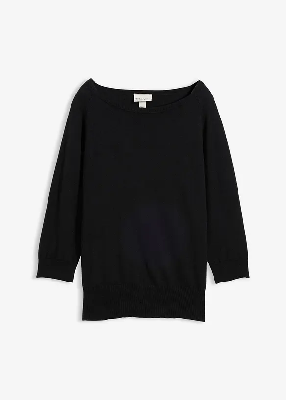 Pullover mit Seidenanteil in schwarz von vorne - bonprix