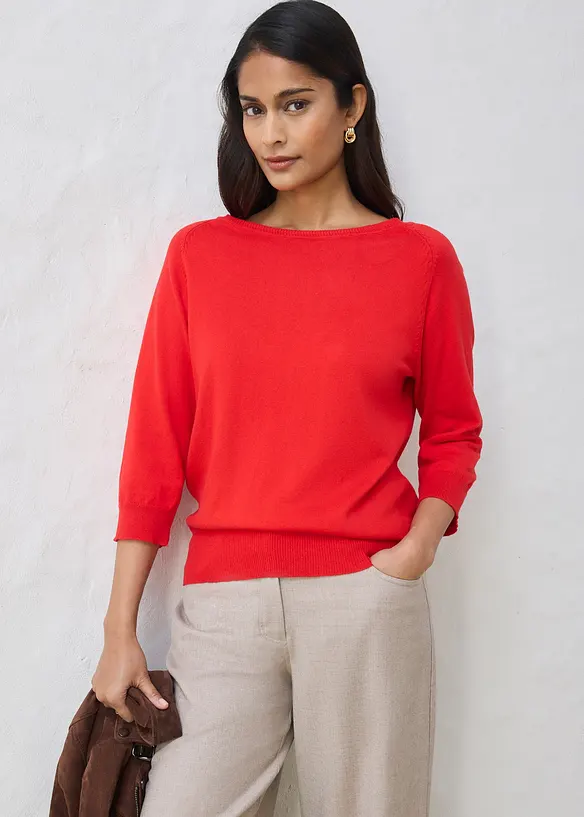 Pullover mit Seidenanteil in rot von vorne (im Anschnitt) - bonprix