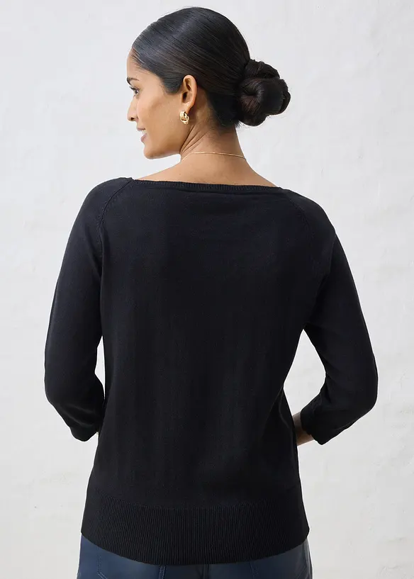Pullover mit Seidenanteil in schwarz von hinten (im Anschnitt) - bonprix