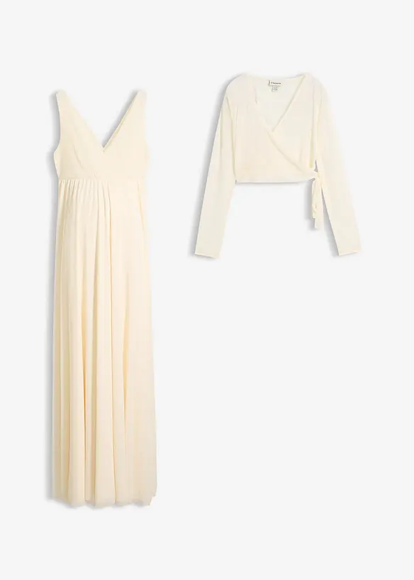 Umstands-Hochzeitskleid mit Wickeljacke und Stillfunktion (2-teiliges Set) in weiß von vorne - bonprix Umstands-Hochzeitskleid mit Wickeljacke und Stillfunktion (2-teiliges Set) in weiß von vorne - bonprix