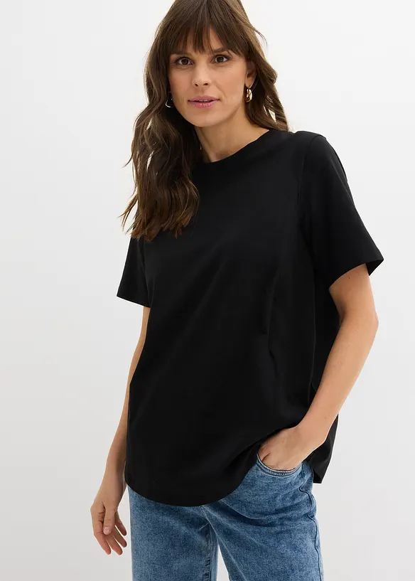 Umstandsshirt mit diskreter Stillfunktion mit Bio-Baumwolle in schwarz von vorne (im Anschnitt) - bonprix Umstandsshirt mit diskreter Stillfunktion mit Bio-Baumwolle in schwarz von vorne (im Anschnitt) - bonprix