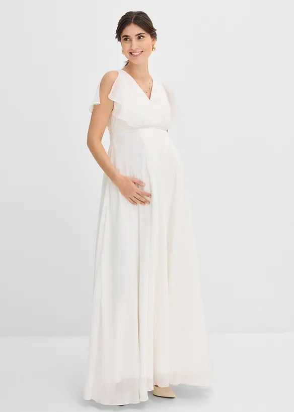Umstands-Hochzeitskleid mit Stillfunktion aus Chiffon in weiß von vorne (Totalaufnahme) - bonprix