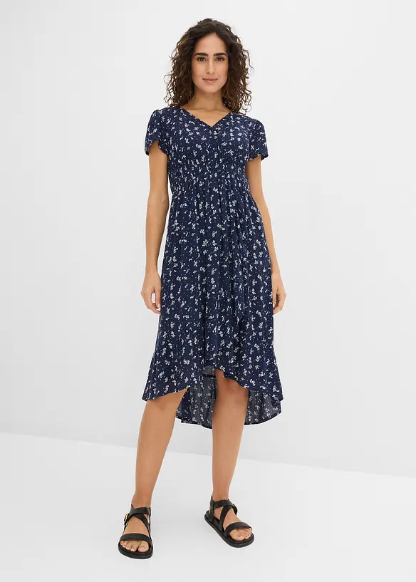 2-in-1 Umstands- und Stillkleid aus Viskose- Crepe in blau von vorne (Totalaufnahme) - bonprix
