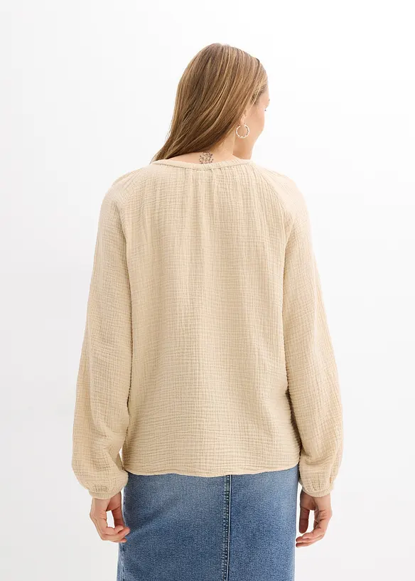 Musselin-Schlupfbluse aus reiner Baumwolle in beige von hinten (im Anschnitt) - bonprix
