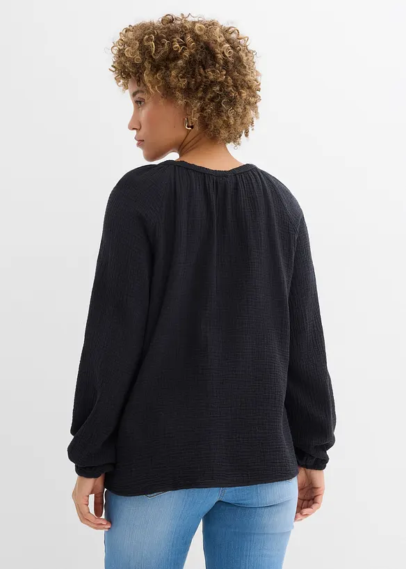 Musselin-Schlupfbluse aus reiner Baumwolle in schwarz von hinten (im Anschnitt) - bonprix Musselin-Schlupfbluse aus reiner Baumwolle in schwarz von hinten (im Anschnitt) - bonprix