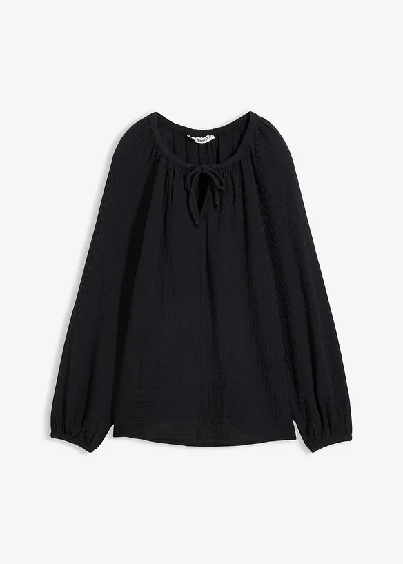 Musselin-Schlupfbluse aus reiner Baumwolle in schwarz von vorne - bonprix Musselin-Schlupfbluse aus reiner Baumwolle in schwarz von vorne - bonprix