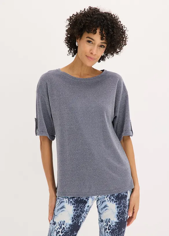 Glitzer Viskose-Shirt mit Glanzdruck in blau von vorne (im Anschnitt) - bonprix Glitzer Viskose-Shirt mit Glanzdruck in blau von vorne (im Anschnitt) - bonprix