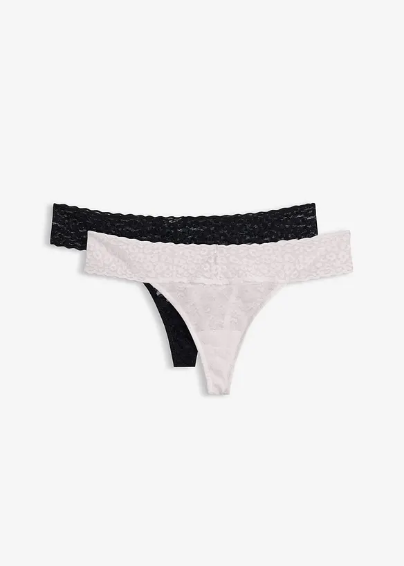 Tanga String aus Spitze (2er Pack) in weiß von vorne - bonprix