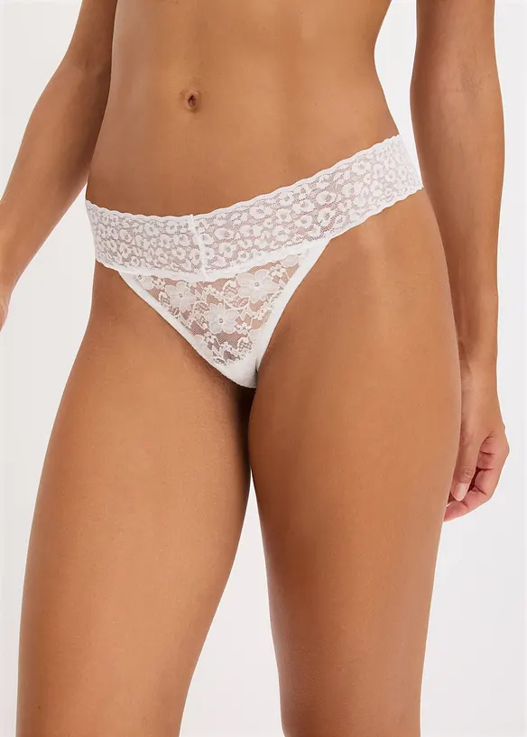 Tanga String aus Spitze (2er Pack) in weiß von vorne - bonprix