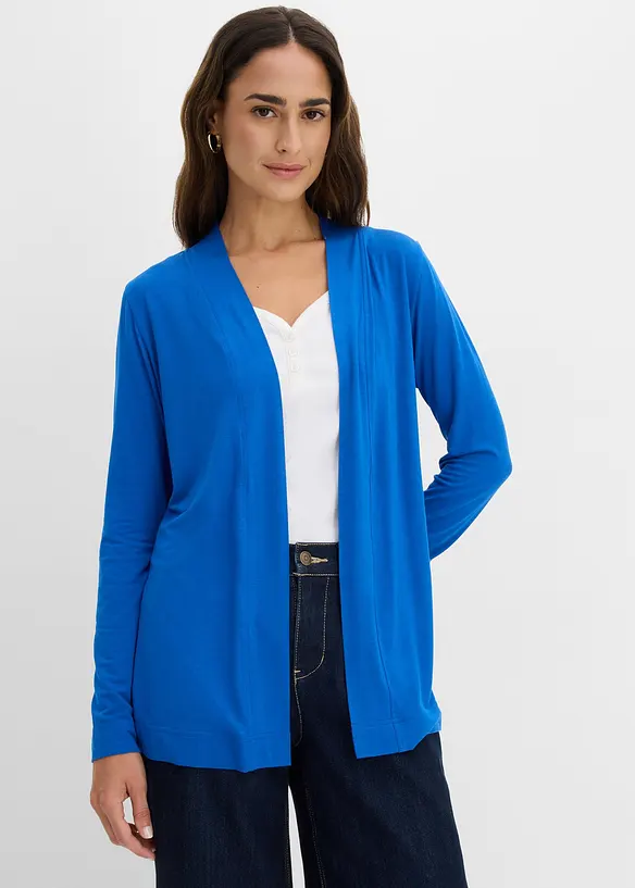 Shirtjacke aus softem Viskose-Mix in blau von vorne (im Anschnitt) - bonprix
