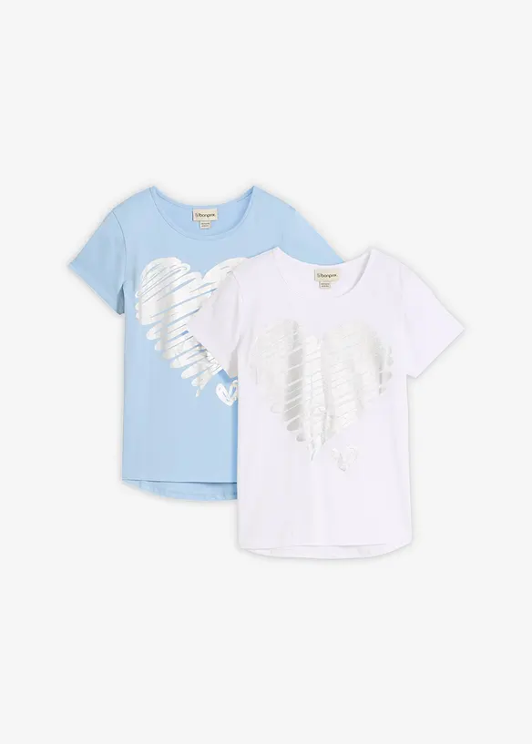 T-Shirt mit Bio-Baumwolle (2er Pack) in blau von vorne - bonprix