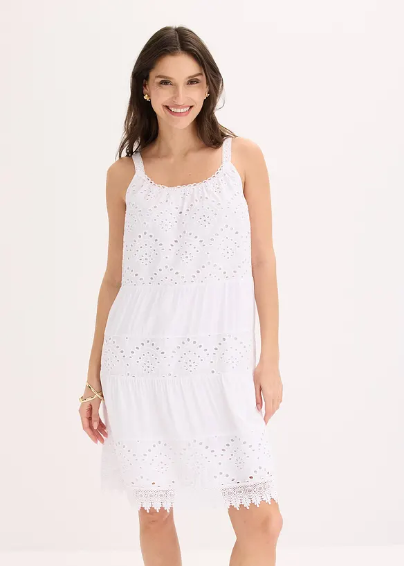 Trägerkleid aus Viskose mit Spitze in weiß von vorne (Totalaufnahme) - bonprix