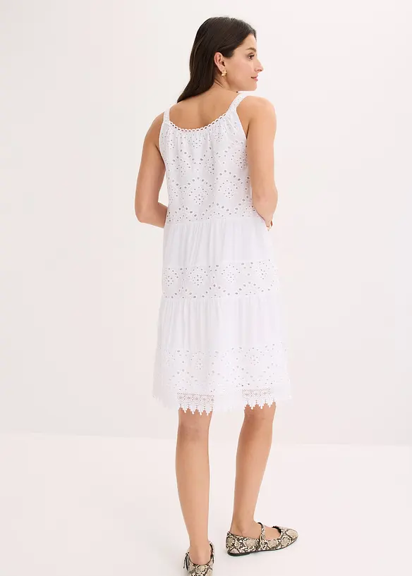 Trägerkleid aus Viskose mit Spitze in weiß von hinten (Totalaufnahme) - bonprix
