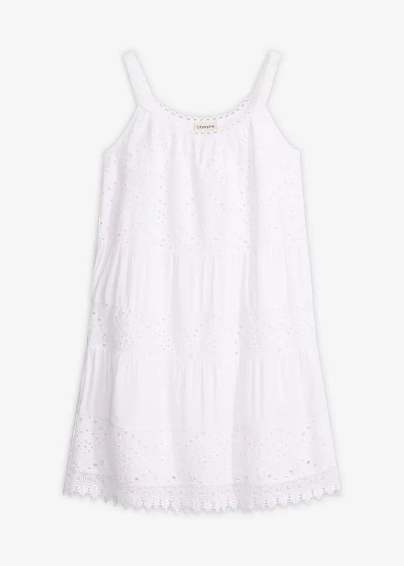Trägerkleid aus Viskose mit Spitze in weiß von vorne - bonprix