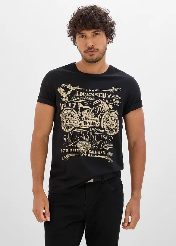 T-Shirt aus reiner Baumwolle in schwarz von vorne (im Anschnitt) - bonprix